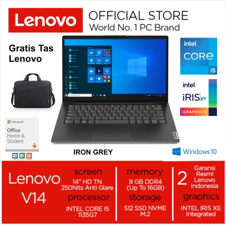 Lenovo V14 J7ID INTEL CORE I5 1135G7 RAM 8GB 512GB SSD 14 HD TN IRIS XE Win 10 & Office HS 2019 IRON GREY