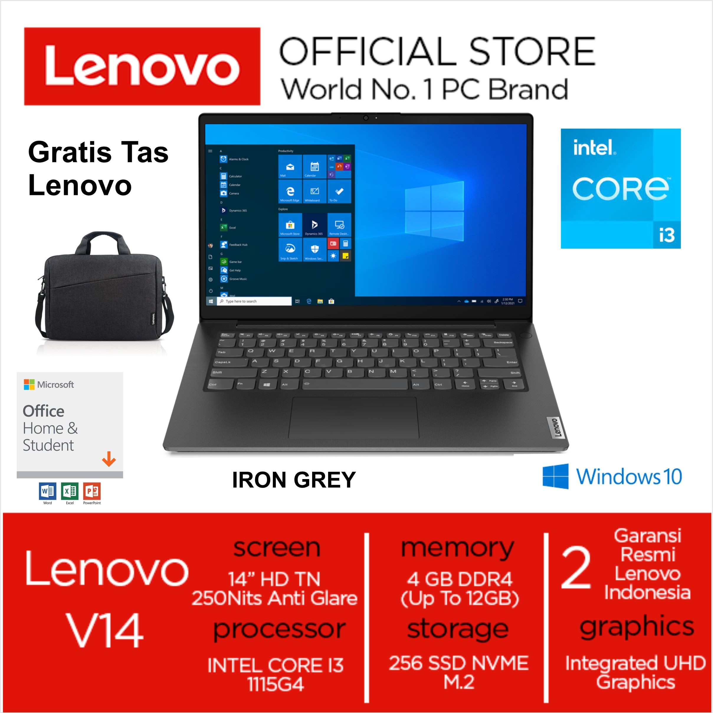 Core I3 Ssd Ram 4gb Lenovo V14 HDID INTEL I3 1115G4 RAM 4GB 256GB