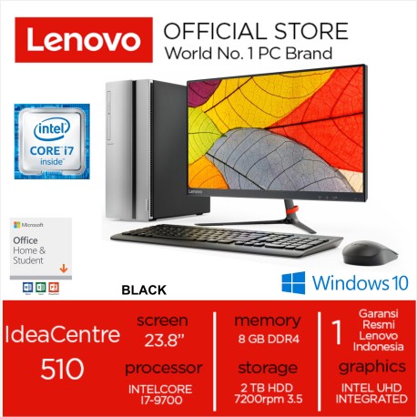 Lenovo IdeaCentre PC 510 - 5XID Intel Core i7 9700 - RAM 8GB - HDD 2 TB - 23.8 inch - Win10 & OHS 2019