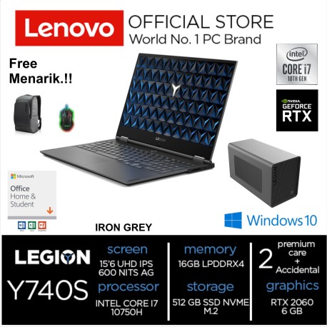 Lenovo Legion Y740S 1YID 15IMH i7-10750H RAM 16GB 512GB SSD 15.6 UHD 4K 100 Adobe RGB HDR UHD Graphics BoostStation eGPU