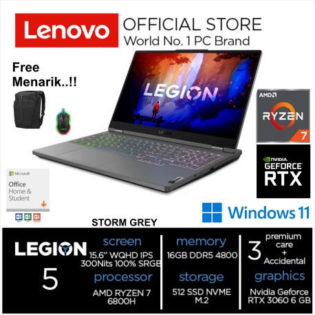 Legion 5 13ID AMD RYZEN 7 6800H RAM 16GB 512 SSD RTX 3060 6GB 15.6 WQHD IPS 165Hz 100 sRGB Windows 11 & OHS 2021