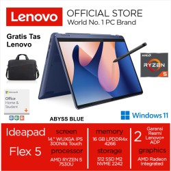 Ideapad Flex 5 2VID AMD RYZEN 5 7530U 16GB 512GB SSD 14 INCH WUXGA 300NITS Touch AMD Radeon Graphics Win 11 Home & OHS 2021