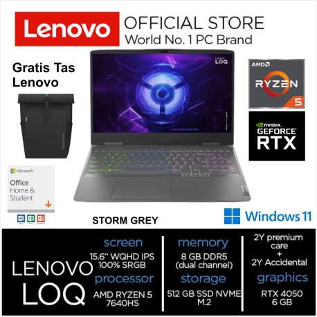 Lenovo LOQ 3CID AMD RYZEN 5 7640HS RAM 8GB 512GB SSD RTX 4050 6 GB 15.6 Inch WQHD IPS 350nits 165HZ Windows 11 & OHS 2021